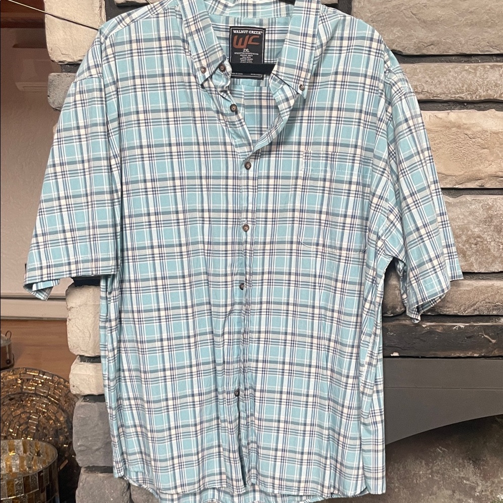Men's Blue Plaid Short Sleeve Shirt
